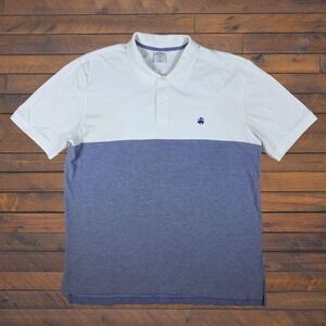 Brooks Brothers Polo Size XXL White Blue Performance Slim Fit Colorblock Cotton
